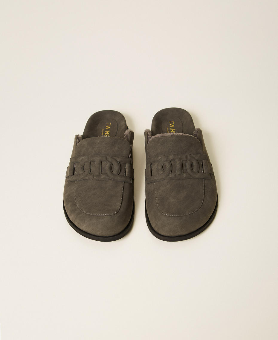 Mules with logo Medium Melange Grey Woman 252TCP210_12609_04