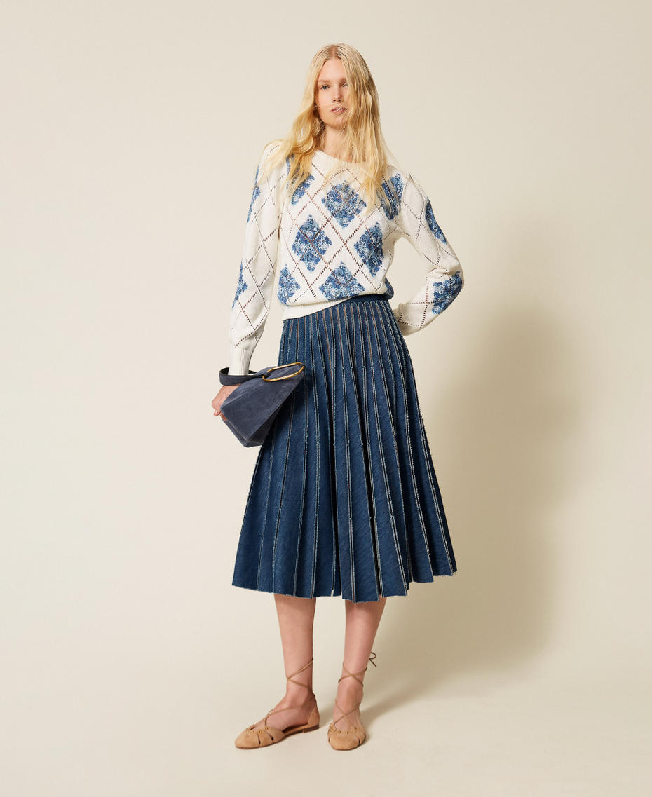 Diamond pattern jumper with floral print Blue Topaz Diamond Floral Print Woman 261TP3450_13454_T0