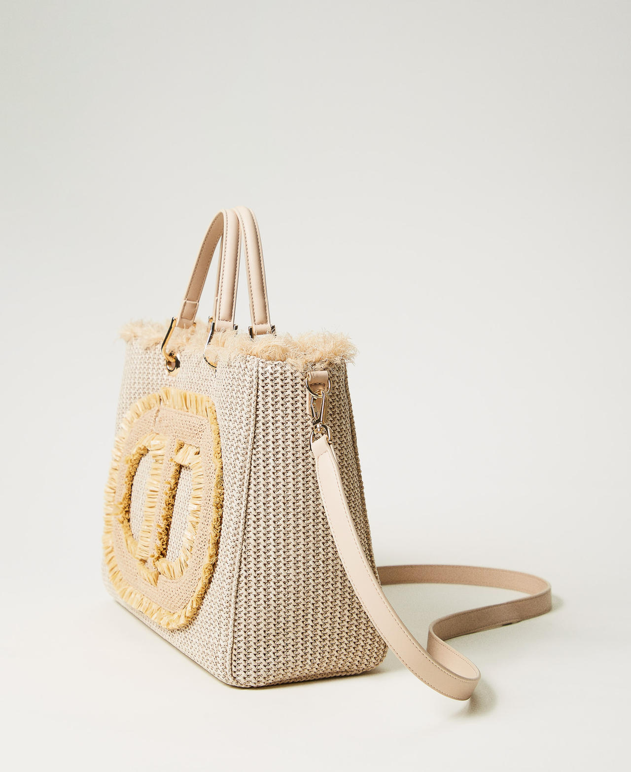 Straw effect shopper with Oval T Straw Woman 251TD8170_00193_02