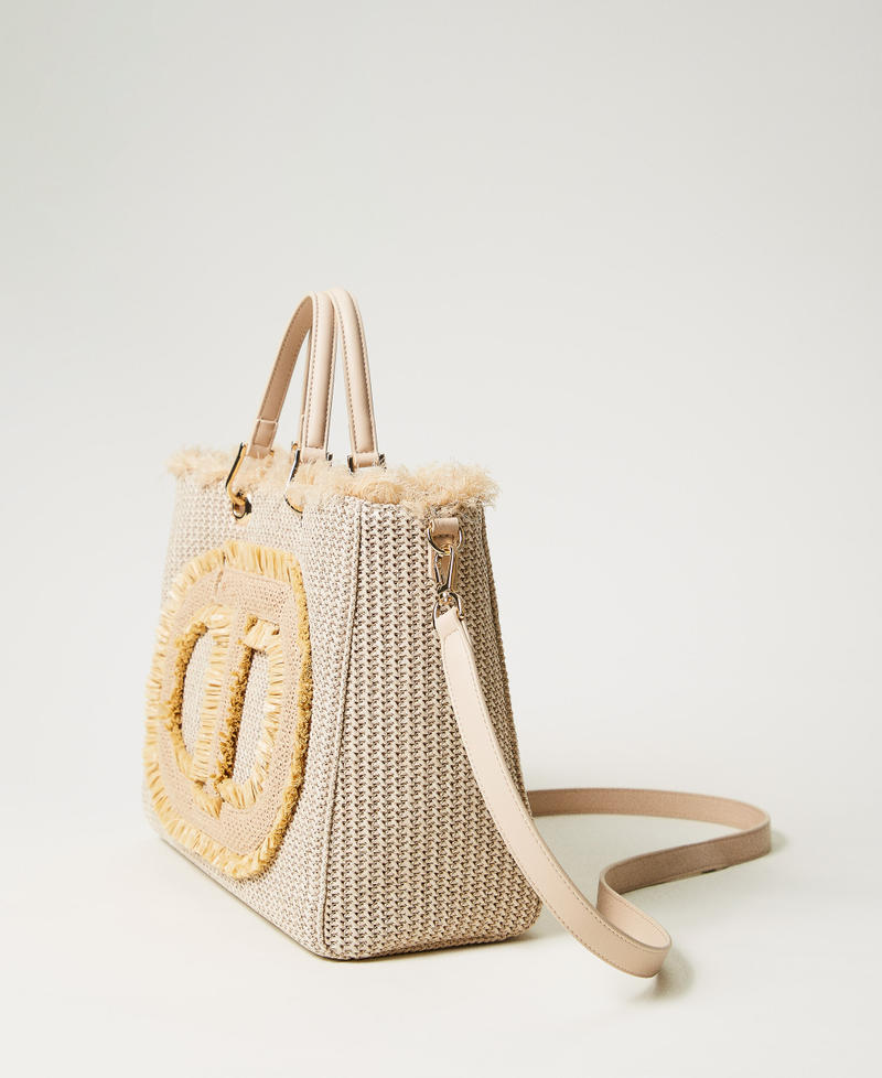 Straw effect shopper with Oval T Straw Woman 251TD8170_00193_02
