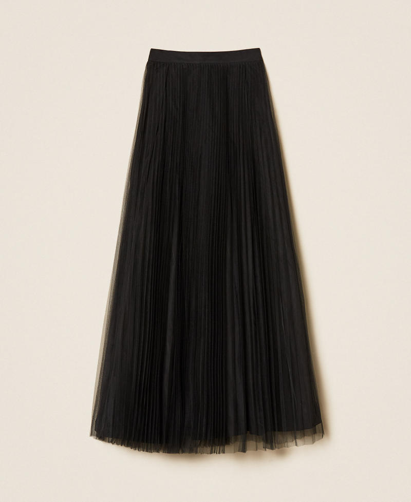 Falda larga de tafetán y tul Negro Mujer 252TT2284_00006_S0