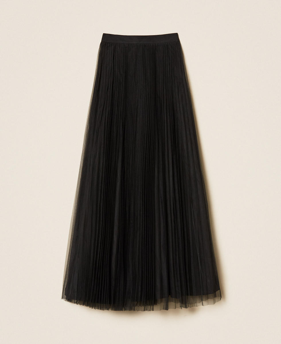 Falda larga de tafetán y tul Negro Mujer 252TT2284_00006_S0