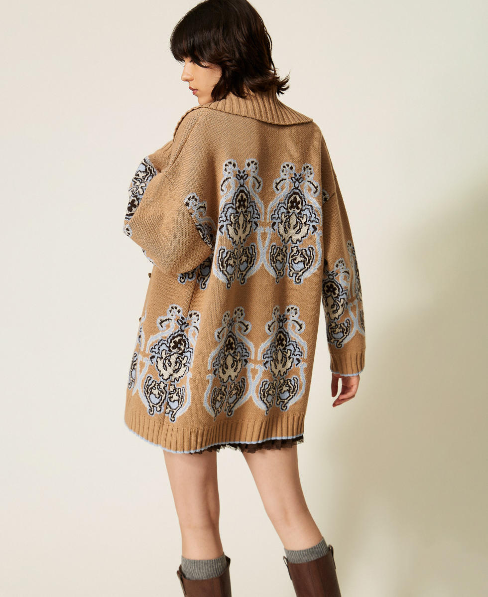 C&aacute;rdigan de punto de lana mixta de jacquard Jacquard Marr&oacute;n "Tobacco Brown" Claro Mujer 262TP3484_13972_03