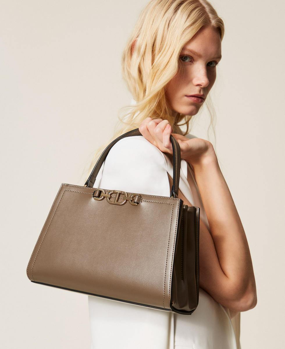 First Class' bag with Oval T clasp Woman, Brown | TWINSET Milano
