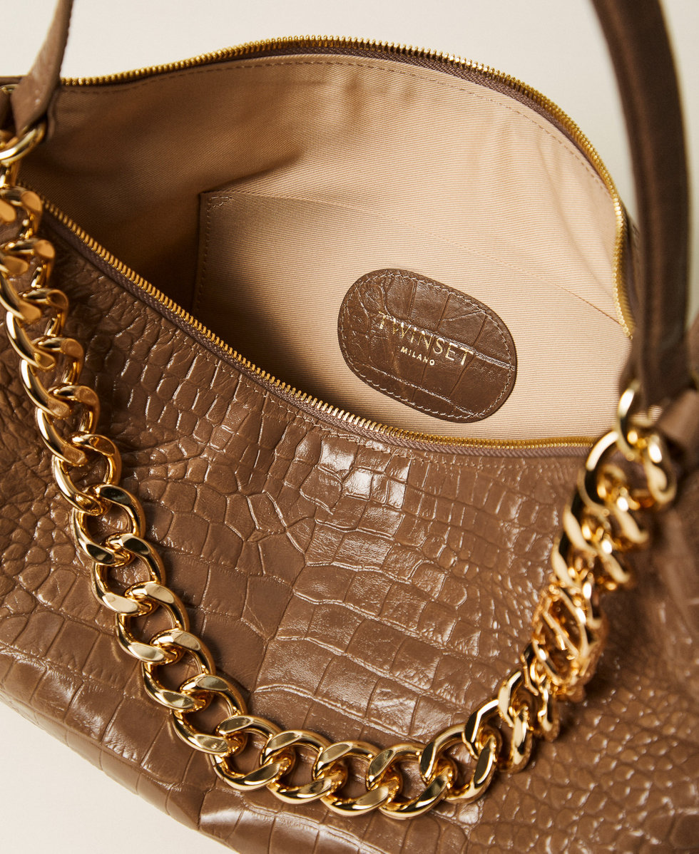 &ldquo;Liliane&rdquo; crocodile print leather bag Dove Brown Woman 252TD8252_12874_04