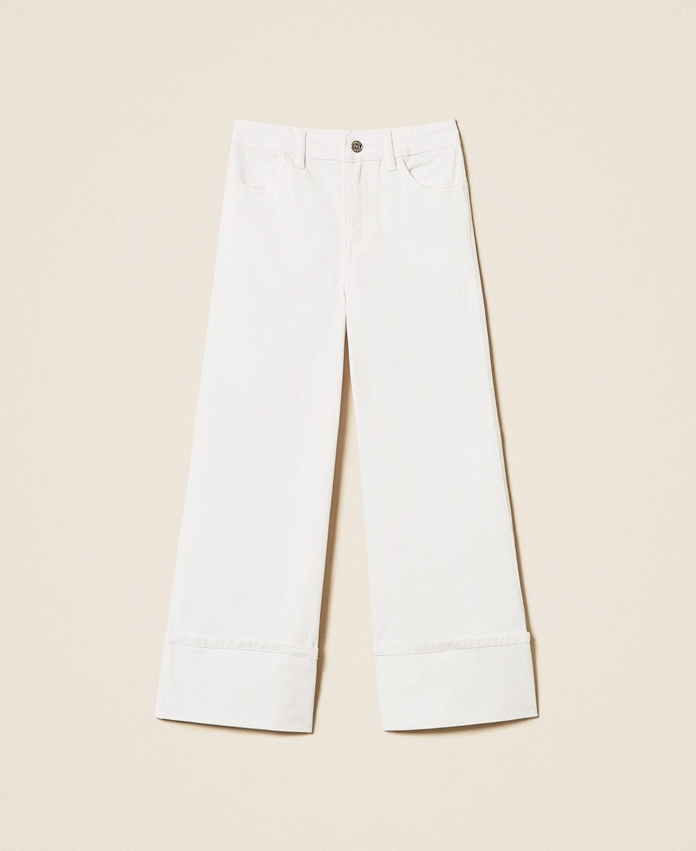Wide-leg white bull denim trousers