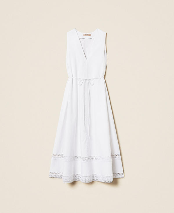Poplin long dress with embroidery