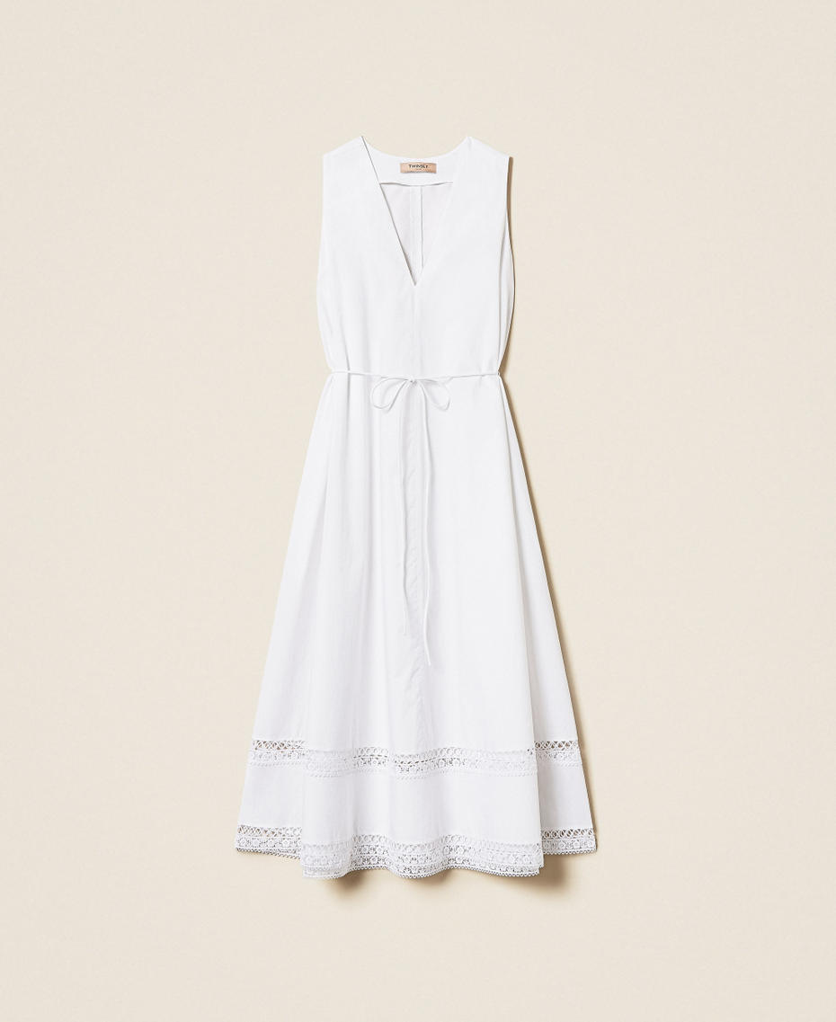 Langes Kleid aus Popeline mit Stickerei Wei&szlig; Frau 261TT2250_00001_S0