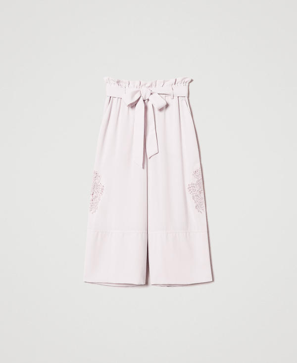Pantaloni cropped in twill con ricamo