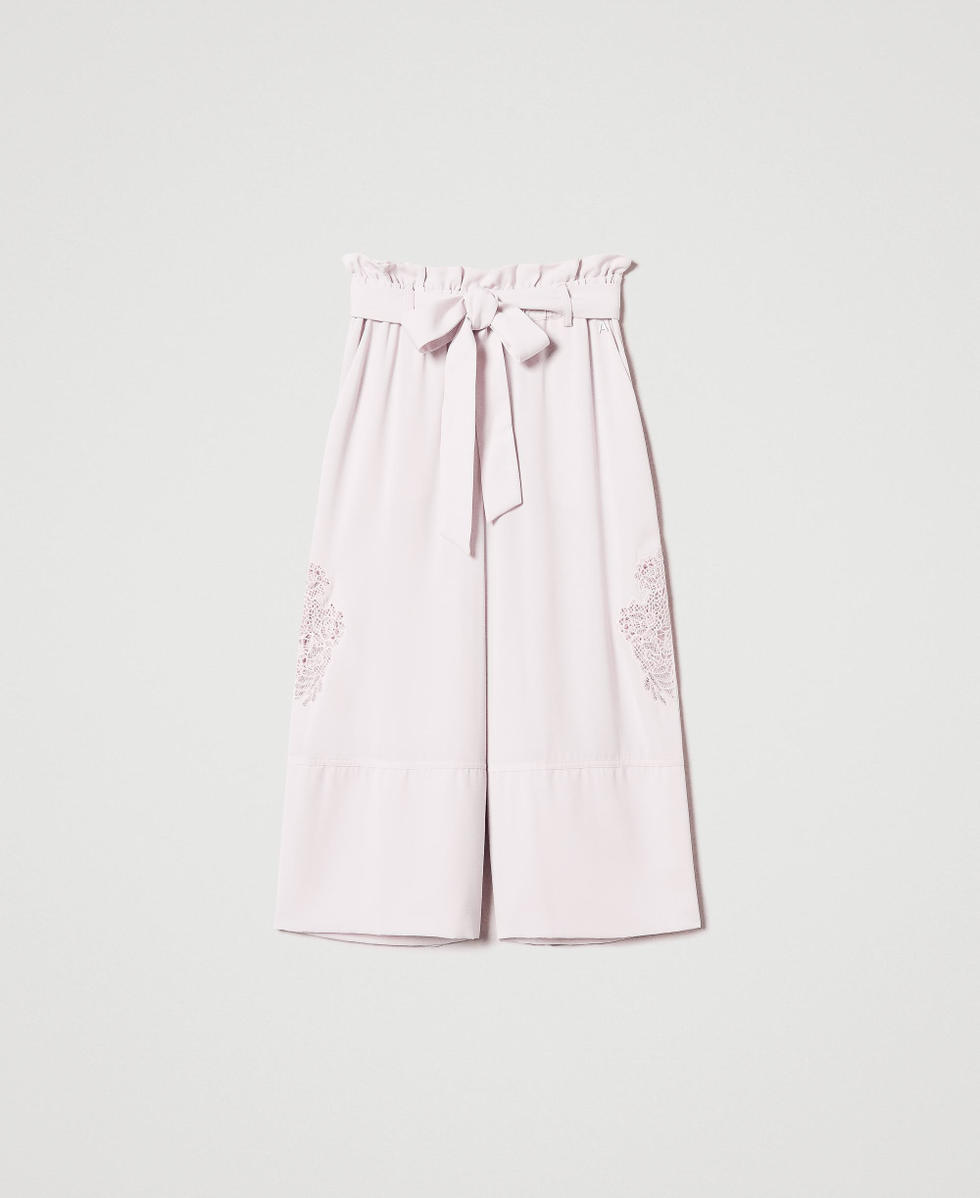 Cropped twill trousers with embroidery