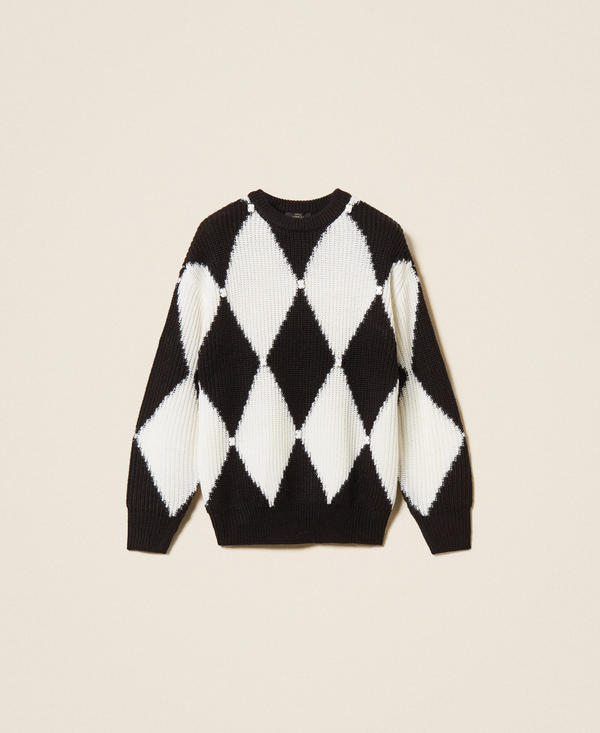Pullover aus Wollmischung mit Rhomben und Stickerei