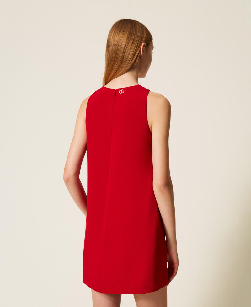 Short crêpe cady dress with Oval T chain Venetian Red Woman 252TP2302_00740_03