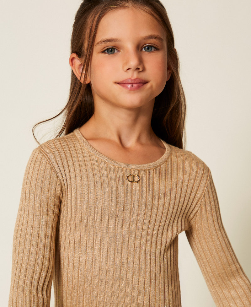 Short pleated knit dress with lurex Gold Pleats Girl 252GJ3110_12736_04