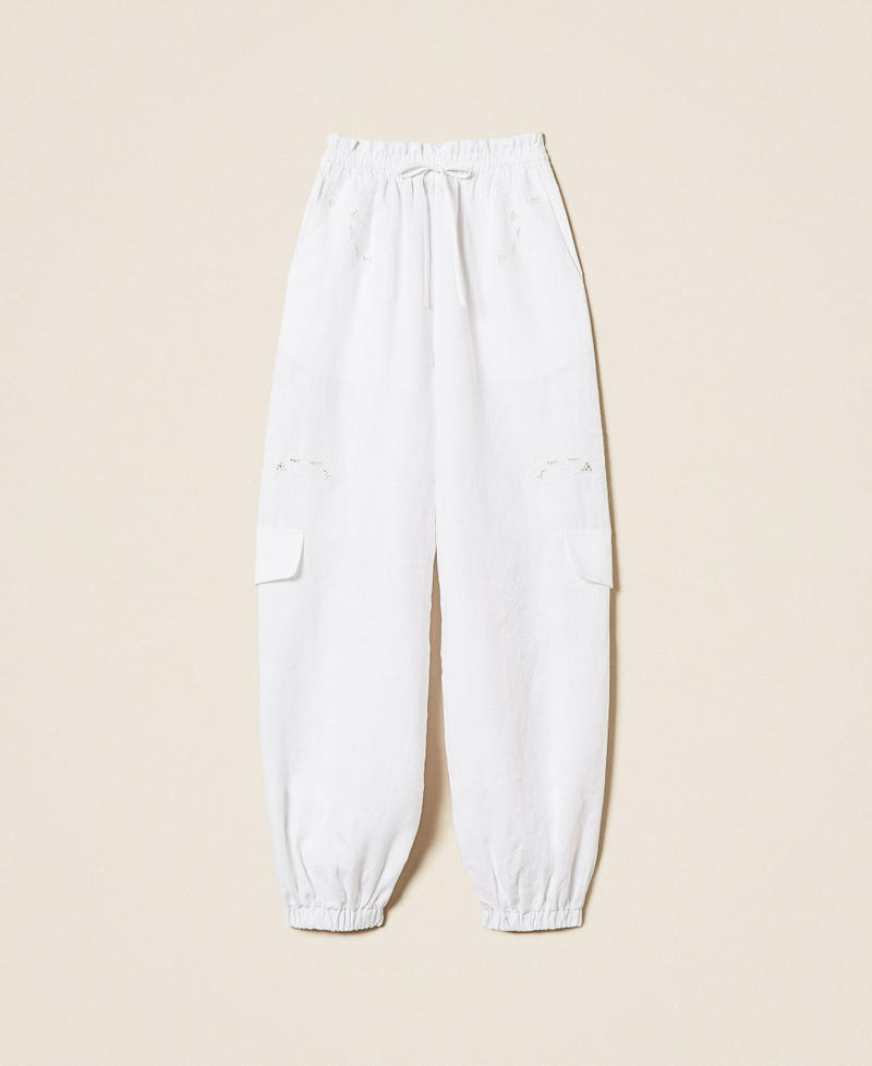 Pantaloni joggers in lino e sangallo Bianco Donna 261TT2121_00001_S0