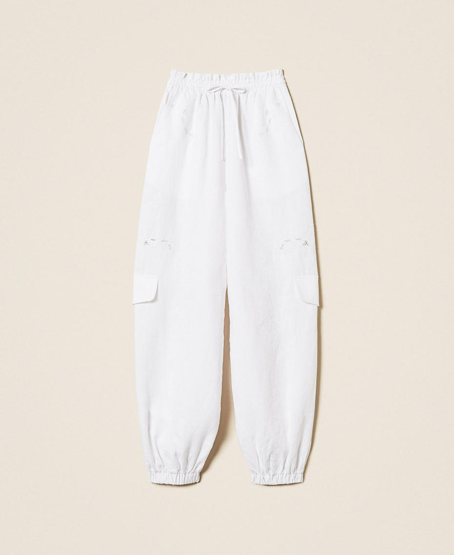 Pantaloni joggers in lino e sangallo Bianco Donna 261TT2121_00001_S0