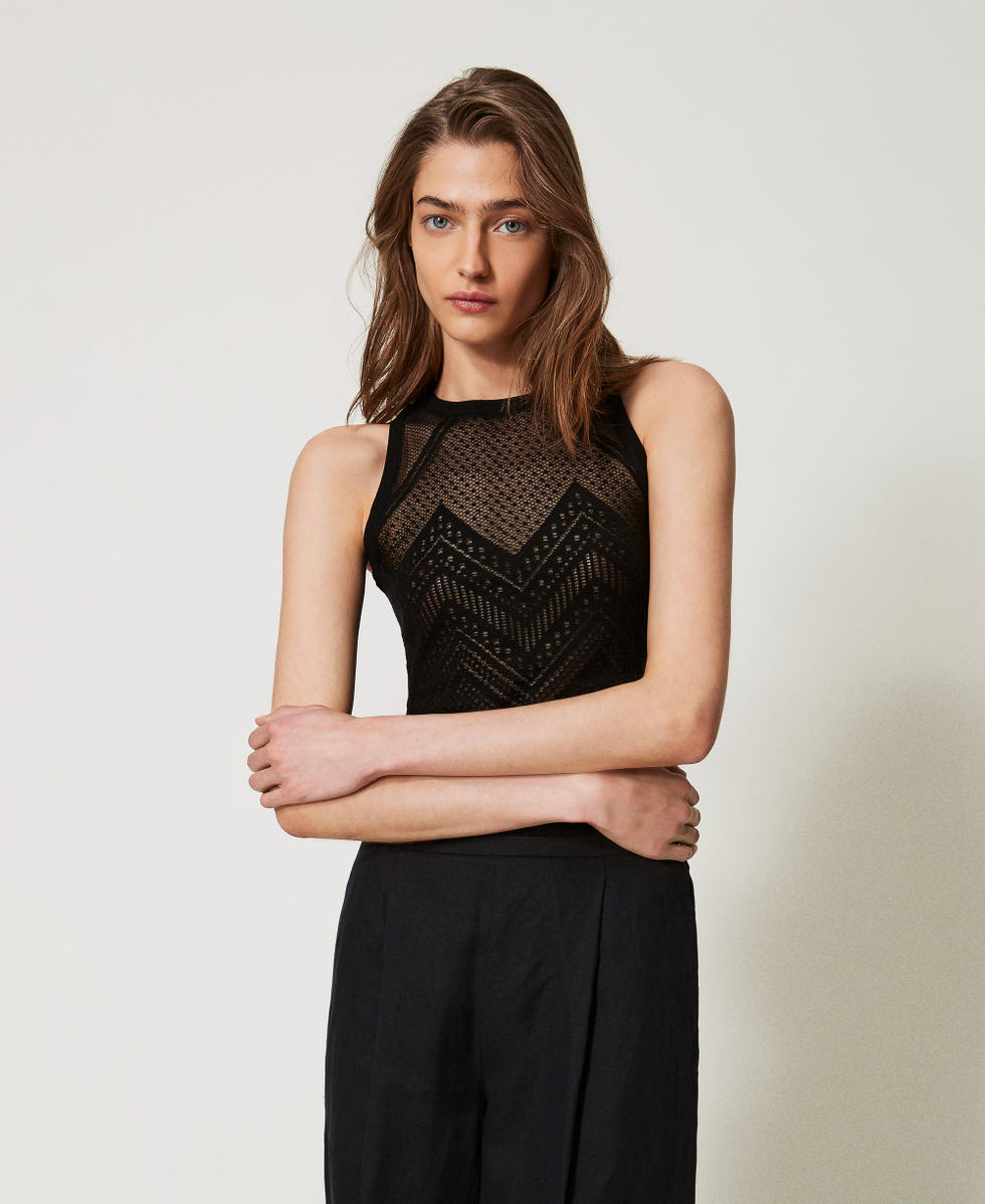 Jacquard knit top Black Woman 251TQ3010_00006_02