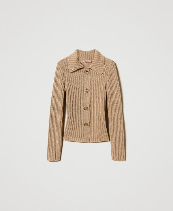 Rib knit jacket with Oval T buttons