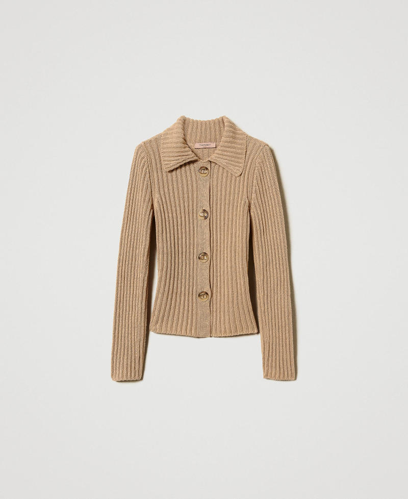 Rib knit jacket with Oval T buttons Dark Rope Beige Woman 251TP3380_12262_S0