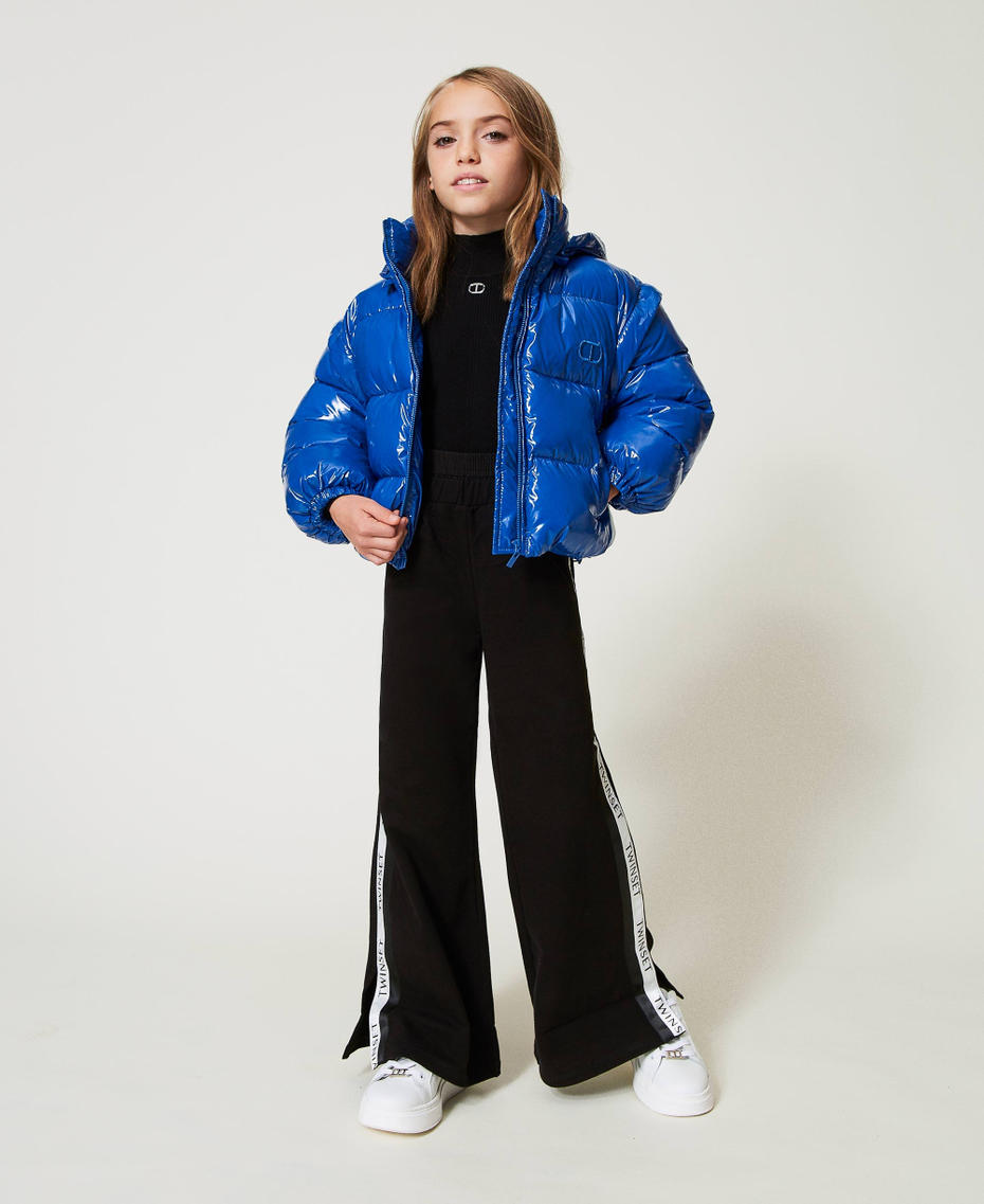 Plush fabric palazzo trousers with logo Black Girl 242GJ2334_00006_01