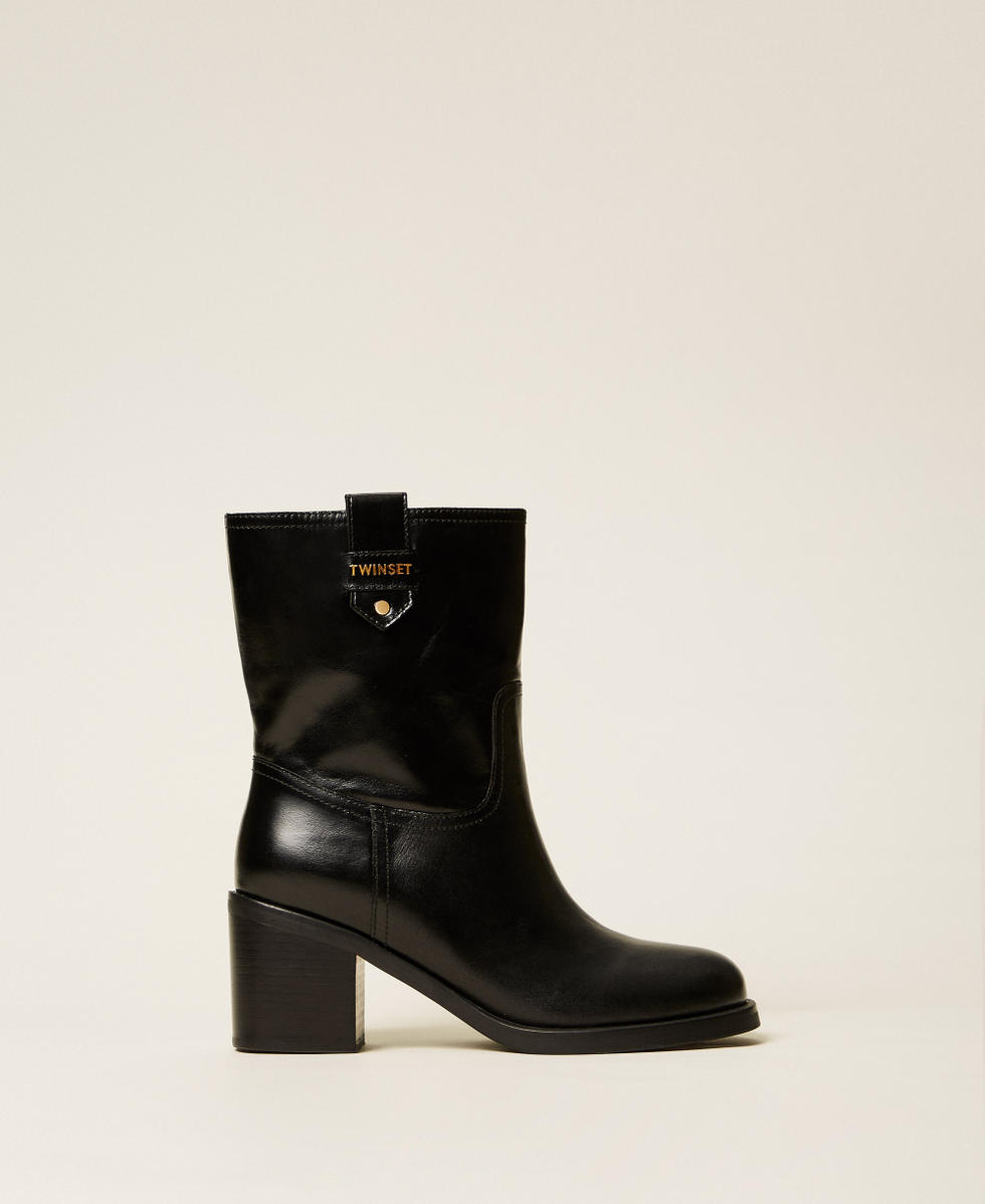 Bottines en cuir avec logo Noir Femme 252TCP082_00006_01