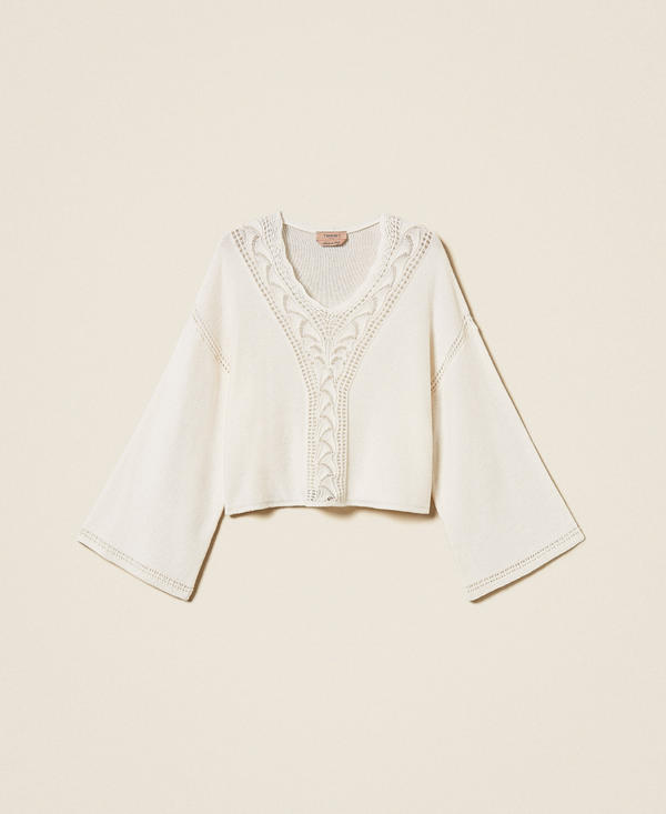 Weiter Pullover aus Wollmischung mit Durchbruchmuster