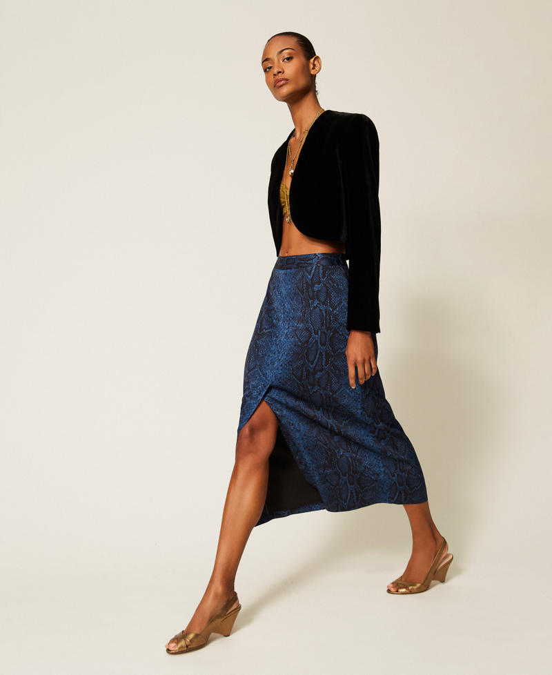 Python print cr&ecirc;pe midi skirt Blue Violet/Black Python Print Woman 262TT2590_14140_02