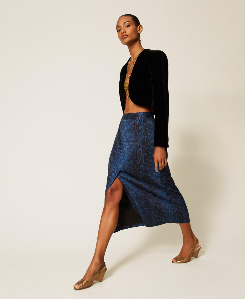 Python print cr&ecirc;pe midi skirt Blue Violet/Black Python Print Woman 262TT2590_14140_02