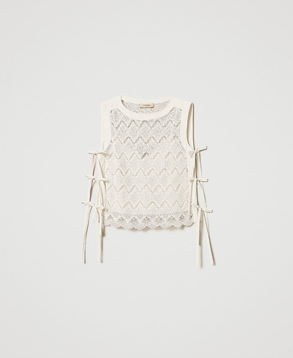 Top aus Makrameespitze Delicate Beige Frau 251TP2408_12140_S0