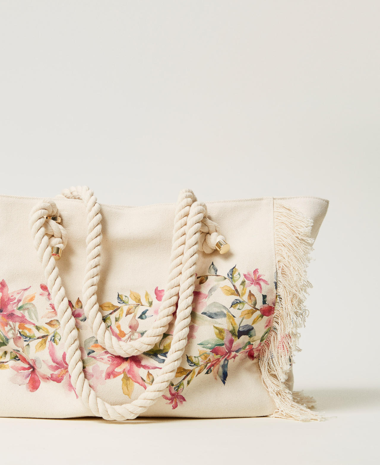 Printed canvas shopper bag Mother of Pearl/Multicolour Floral Print Woman 251LB7AAA_12194_03