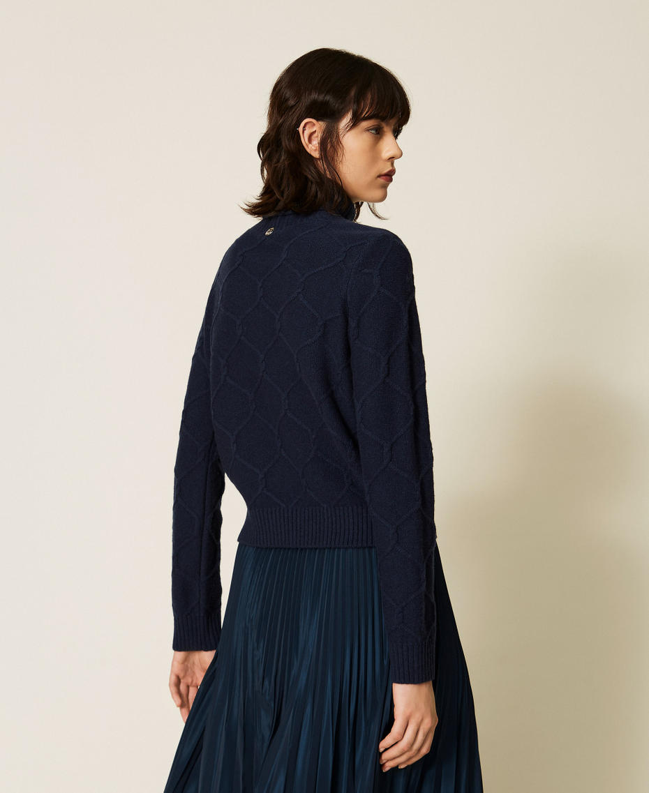 Turtleneck wool jumper with floral embroidery Blue Paint Woman 262AP3190_13182_03