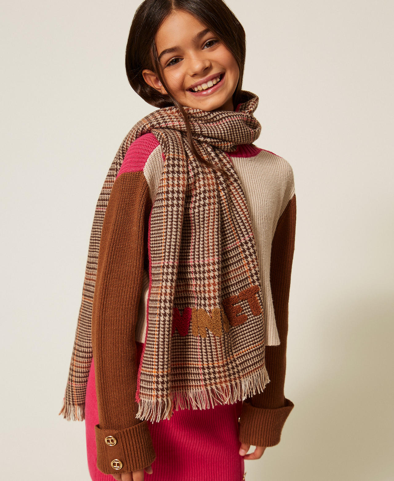 Sciarpa in panno check Multicolor Check Camel Bambina 252GJ501L_12698_T0