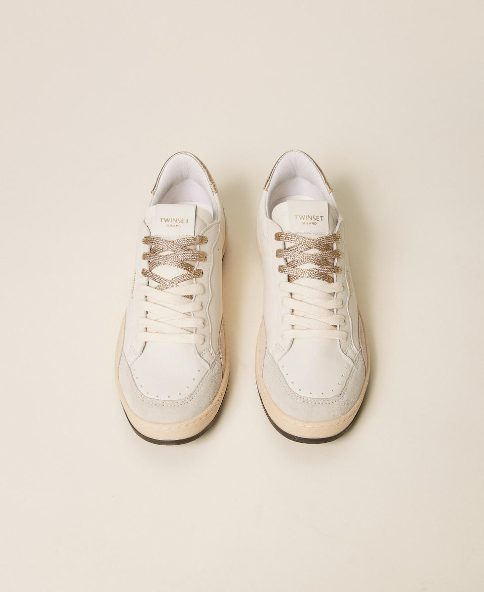 Baskets en cuir avec logo et empi&egrave;cement lam&eacute; Bicolore Blanc Cass&eacute;/Or Femme 262TCP098_10790_04