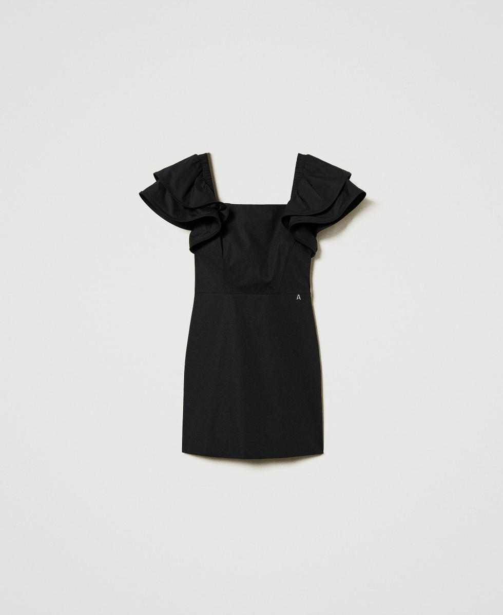 Robe ajust&eacute;e avec manches volant&eacute;es Noir Femme 251AP2309_00006_S0