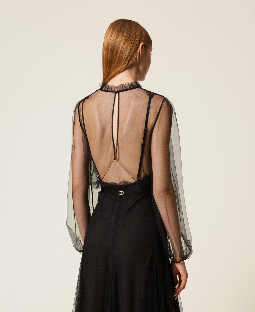 Tulle and lace bodysuit Black Woman 252LL6FXX_00006_03