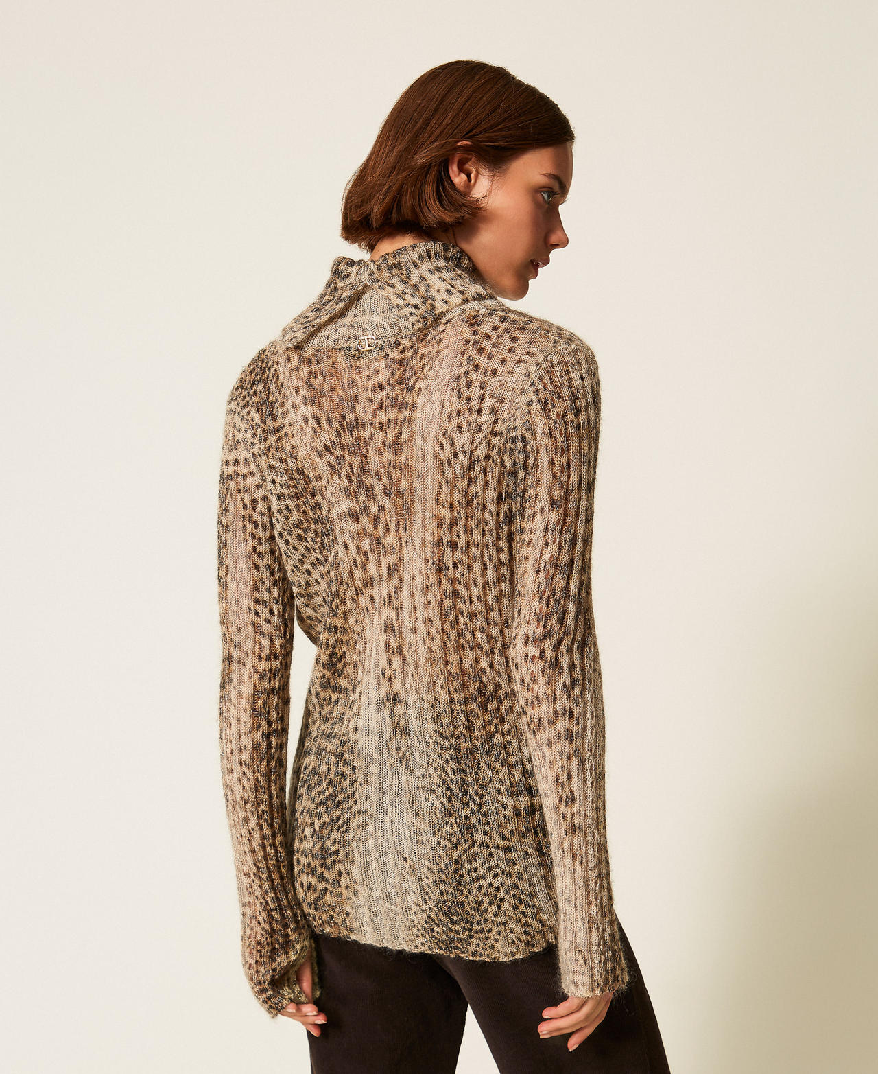 Mohair blend jumper with print Brown Animal Print Woman 252TT3490_13041_03