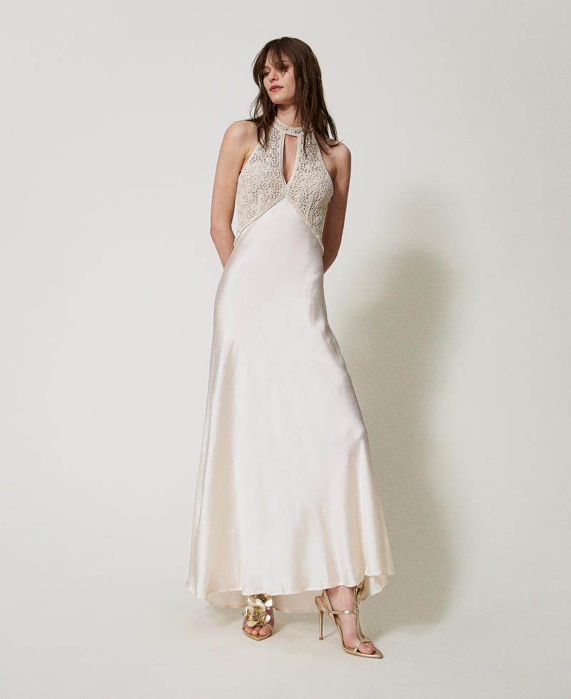 Long satin dress with crochet bodice White Snow Woman 251TT2080_00282_01