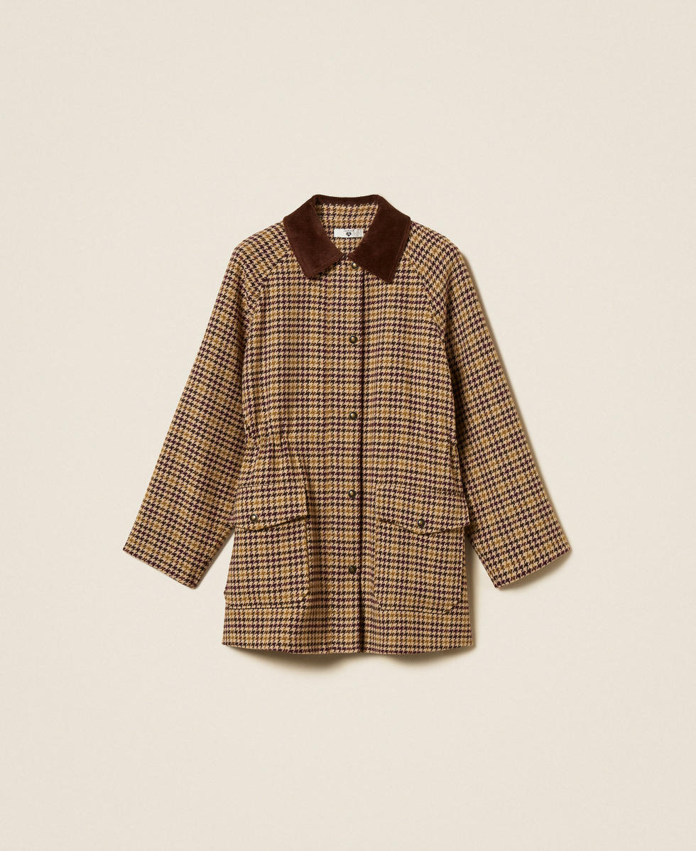 Houndstooth jacquard parka coat Multicolour Houndstooth Woman 262LI2BAA_13755_S0