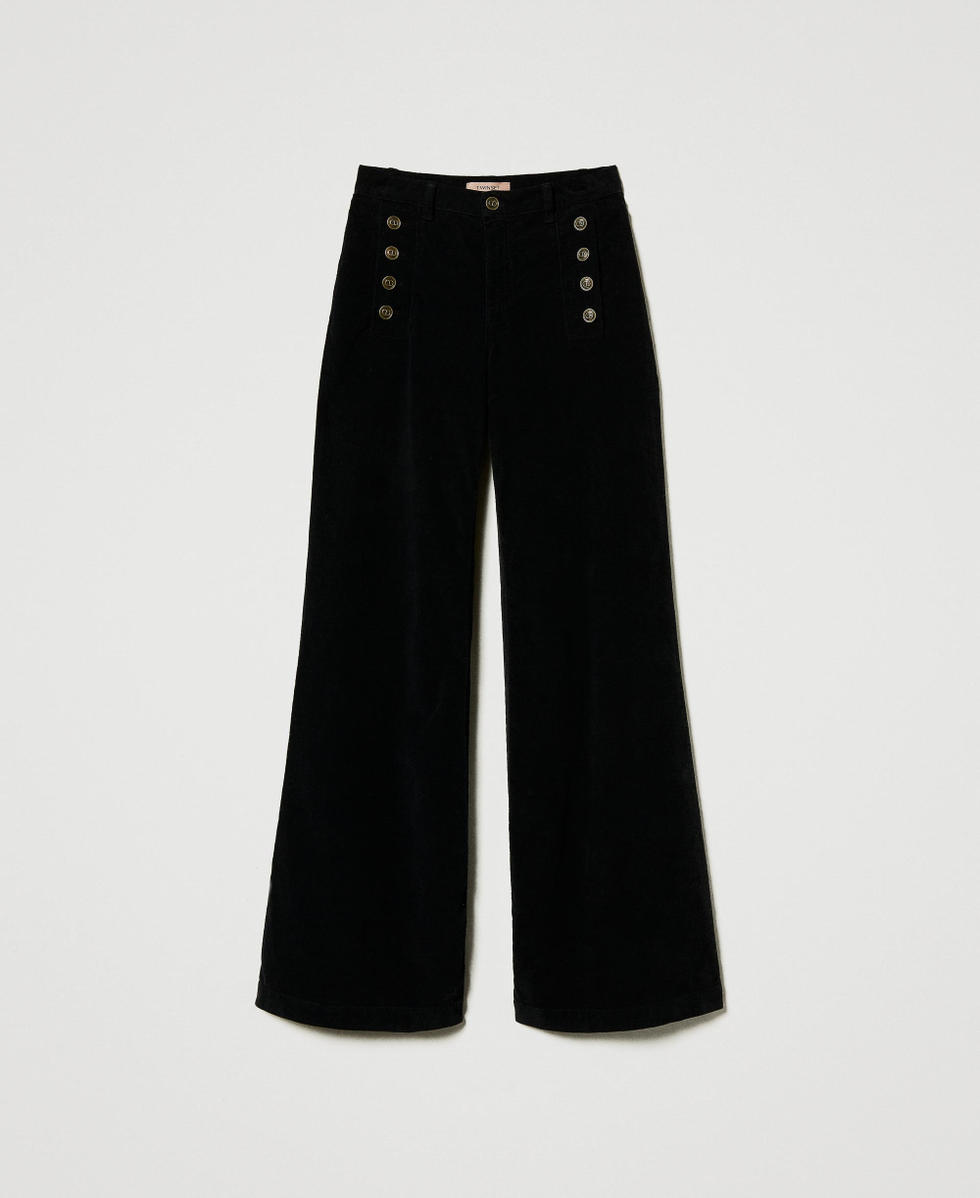 Velvet trousers with buttons