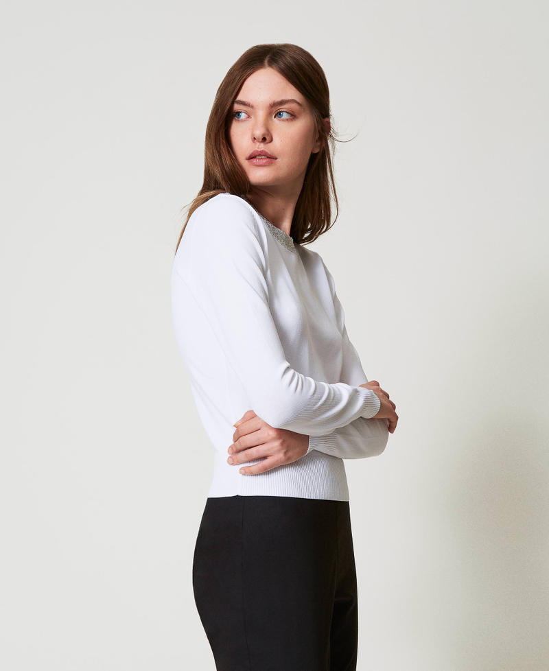 Fitted jumper with sequins "Papers" White Woman 251AP3132_00840_01