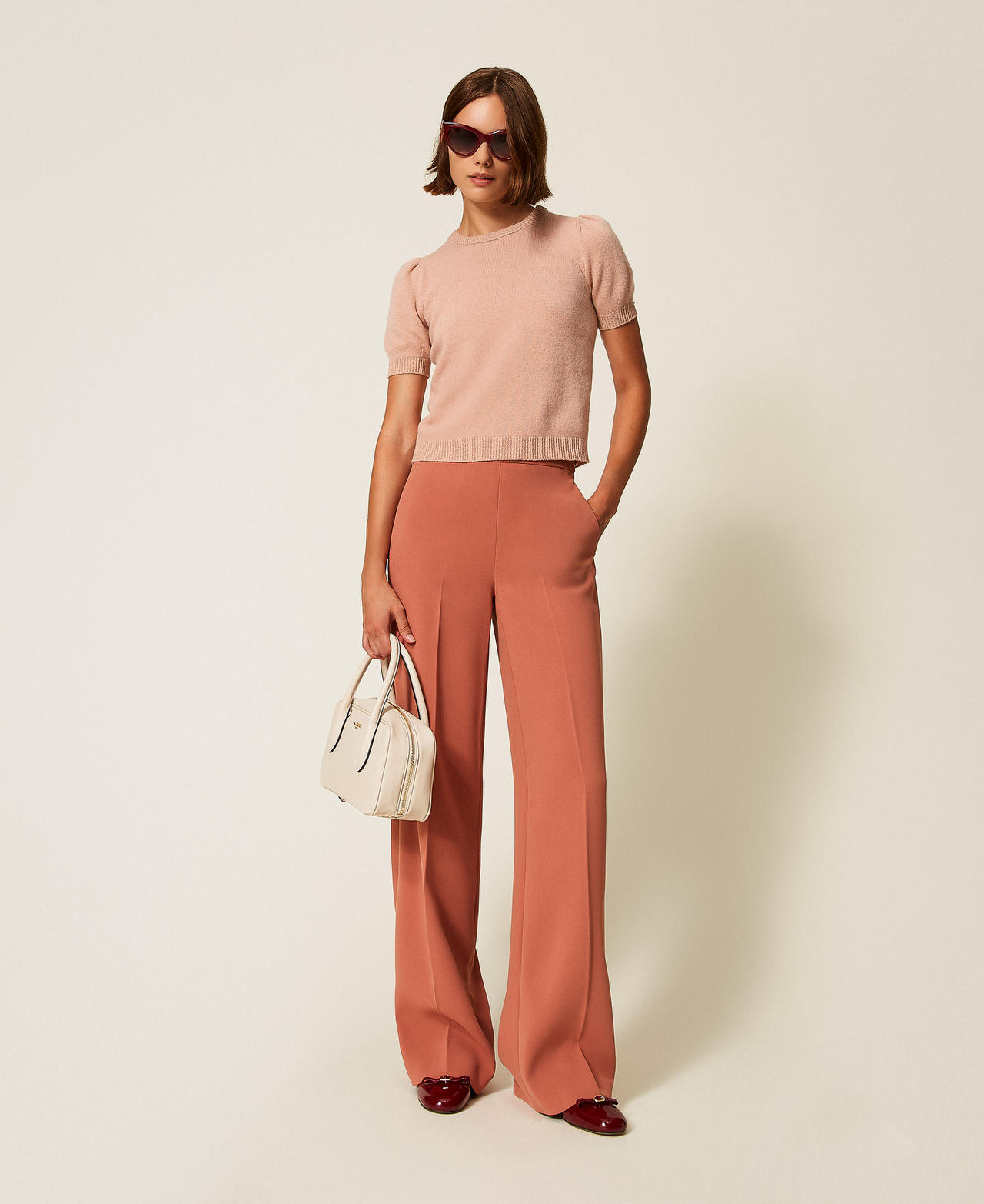 Jersey de mezcla de cachemira con lúrex Dusty Pink Claro / Pink Oro Lúrex Mujer 252TP3581_12801_01