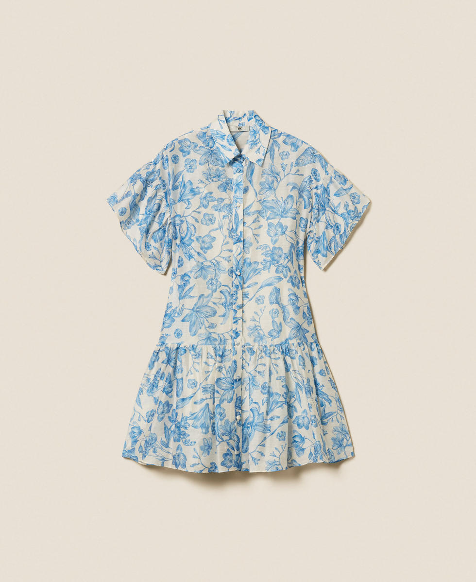 Vestido corto camisero de flores Estampado Toile De Jouy Blanco Roto / Azul Med Mujer 261LM2SGG_13465_S0