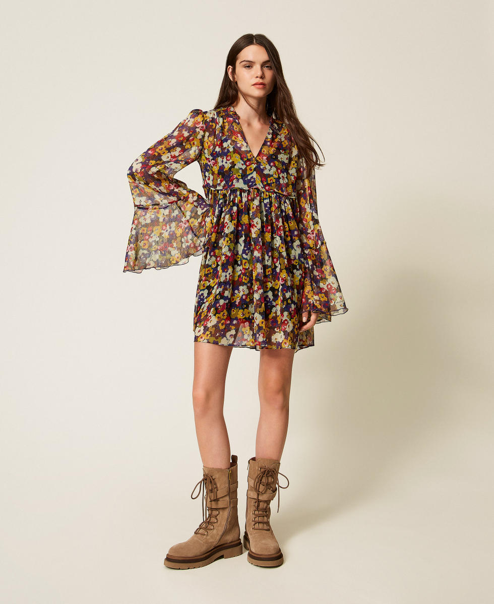 Abito corto in creponne riciclato con stampa Stampa Winter Bouquet Donna 252AT2072_12886_02
