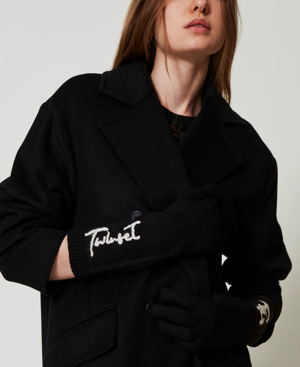 Gants en maille avec broderie sigl&eacute;e Noir Femme 242TA4151_00006_S0