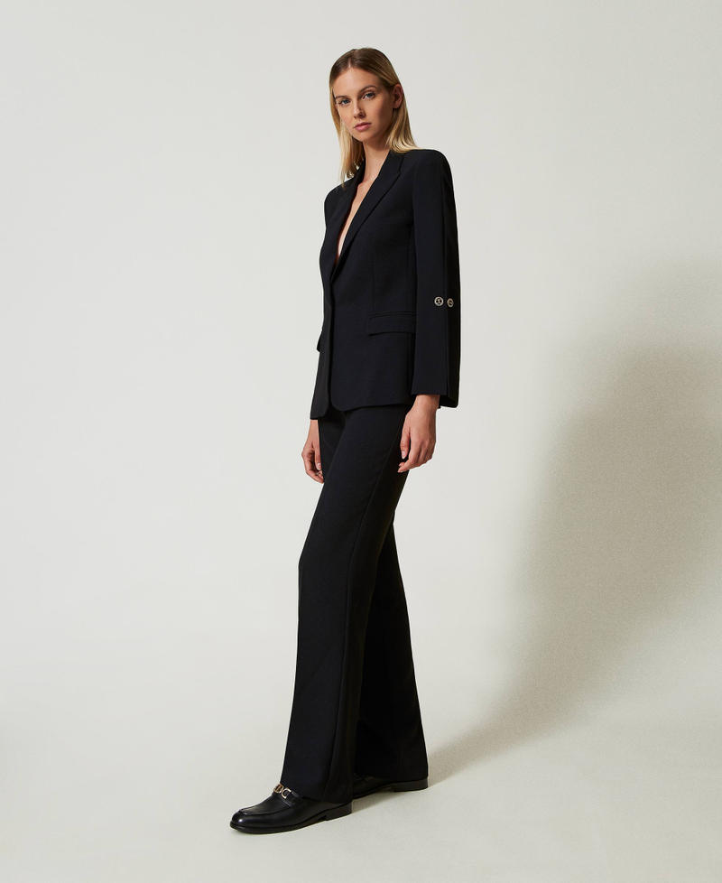 Strainght leg cady cr&ecirc;pe trousers Black Woman 242TP2351_00006_02