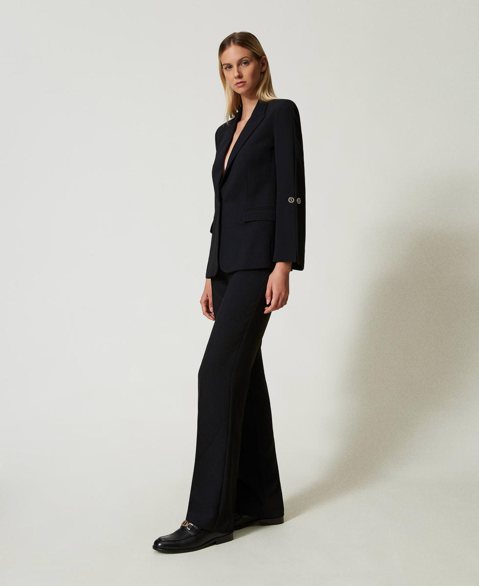 Strainght leg cady cr&ecirc;pe trousers Black Woman 242TP2351_00006_02