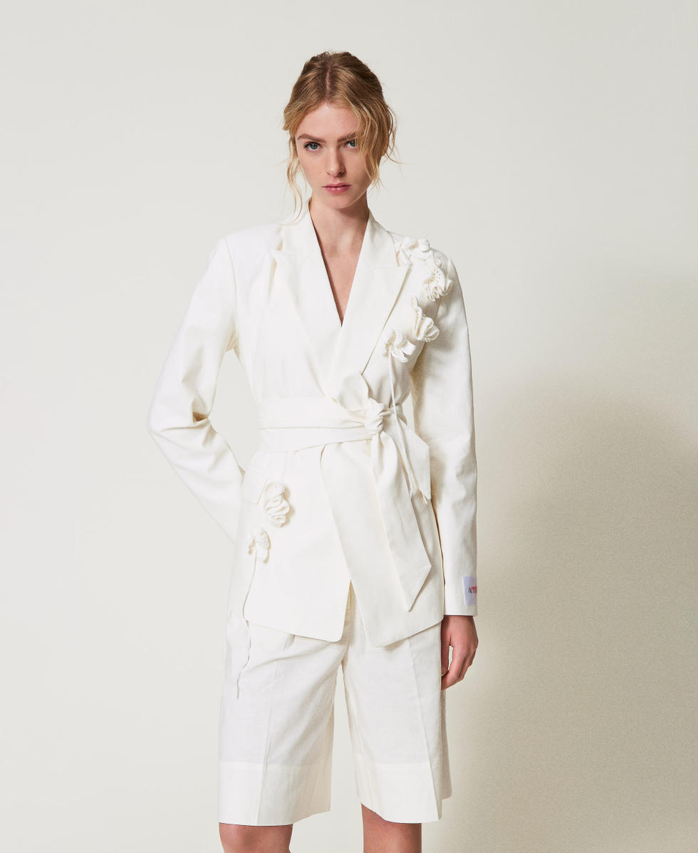 MYFO linen-blend shorts with belt White Snow Woman 251AQ2063_00282_T0