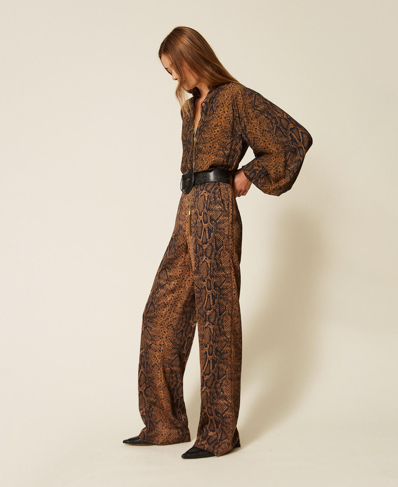 Pantaloni ampi a stampa python Stampa Python Marrone "Nut" / Black Donna 262TT2591_14141_02