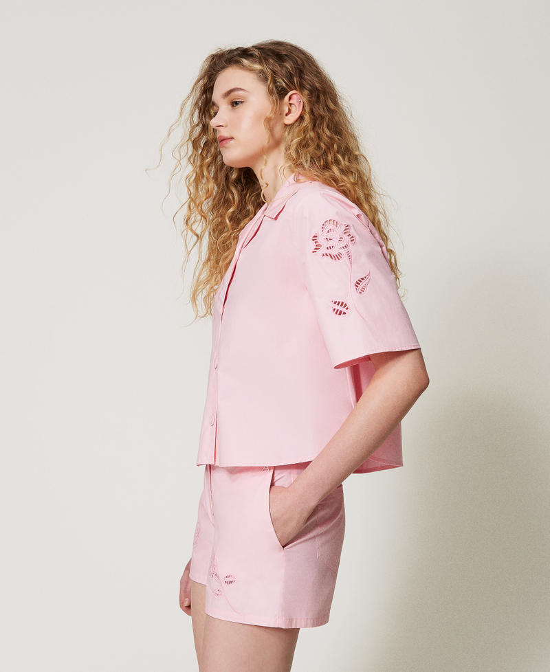 Cropped poplin shirt with embroidery Crystal Rose Woman 251AX2090_12349_01