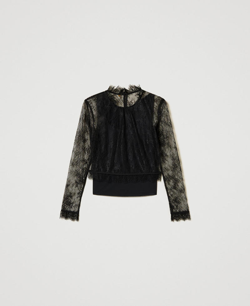 Cropped lace blouse with top Black Woman 242LL2BBB_00006_S0