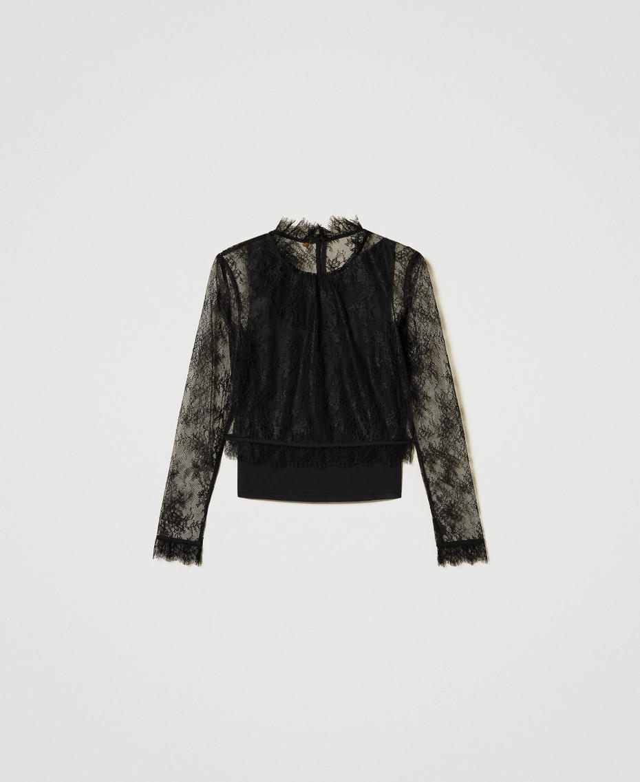 Cropped lace blouse with top Black Woman 242LL2BBB_00006_S0